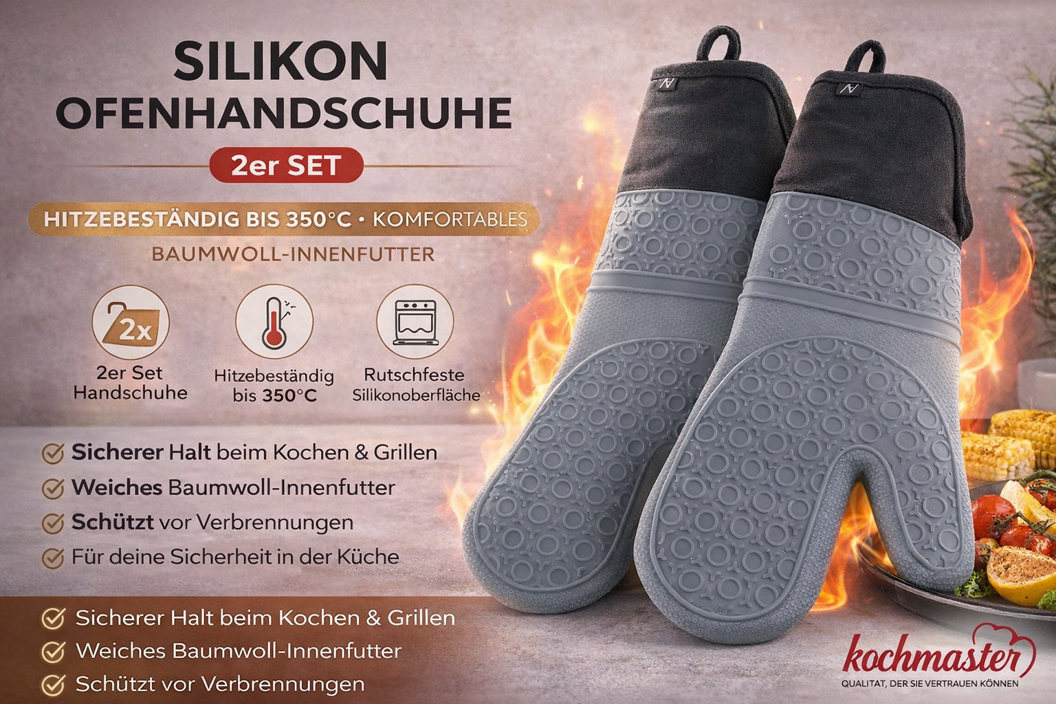 kochmaster Silikon Ofenhandschuhe 2er Set – Hitzebeständig