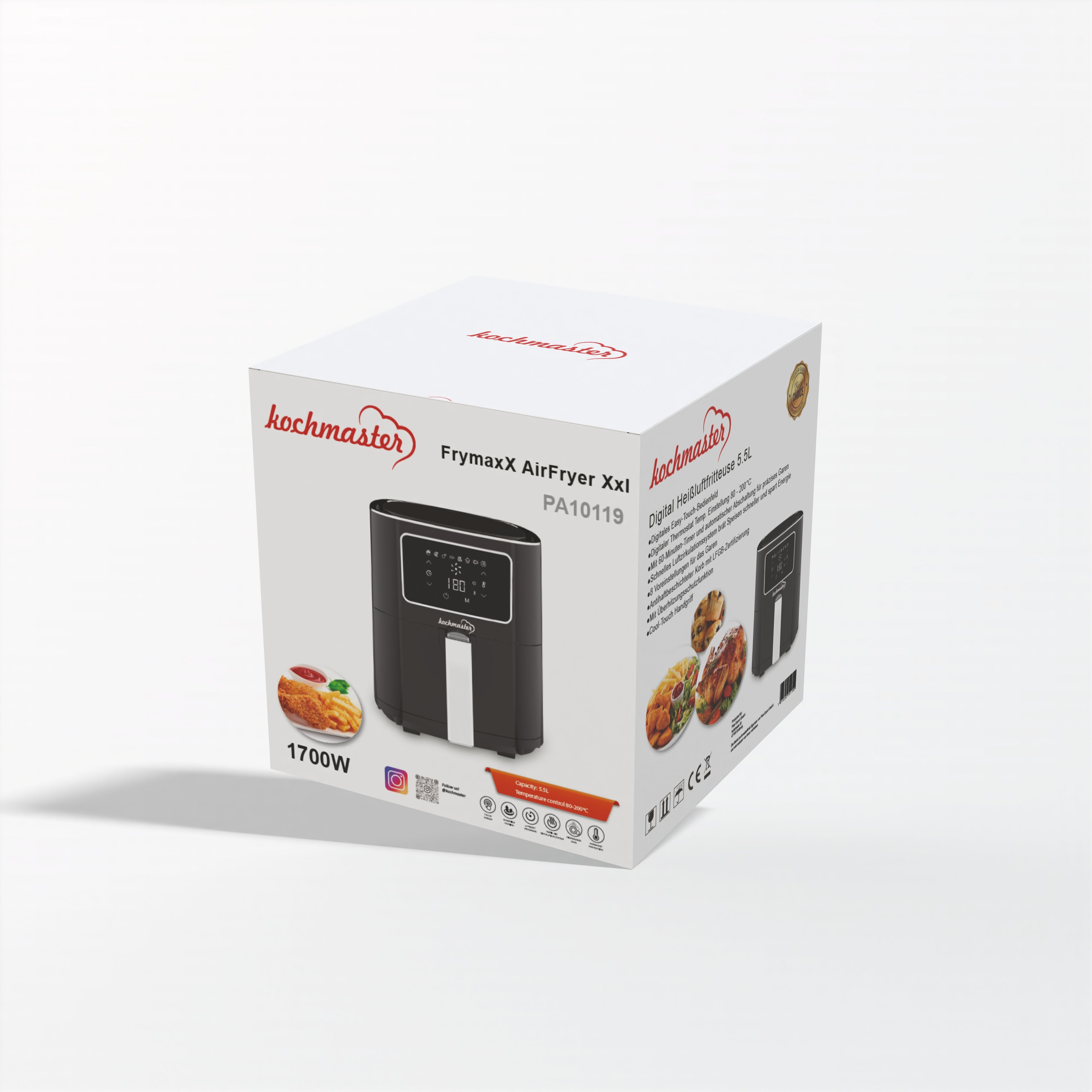 Dijital dokunmatik ekranlı KOCHMASTER FrymaxX AirFryer 5.5L sıcak hava fritözü - siyah/gümüş