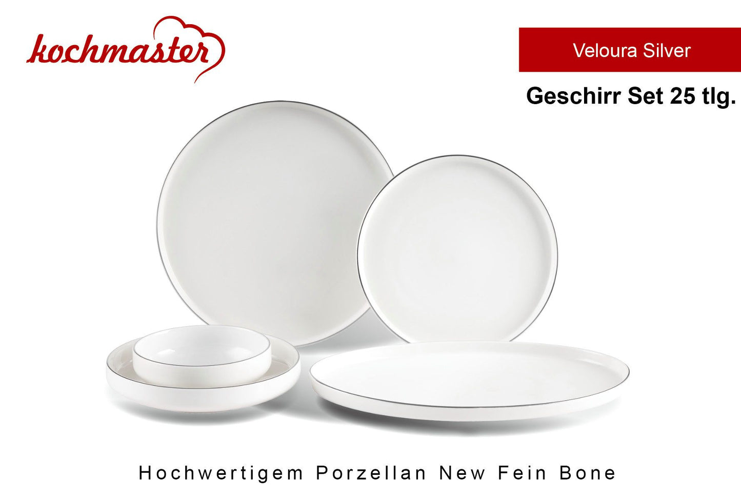 Kochmaster Veloura Silver Geschirr Set für 6 Personen, 25 teilig