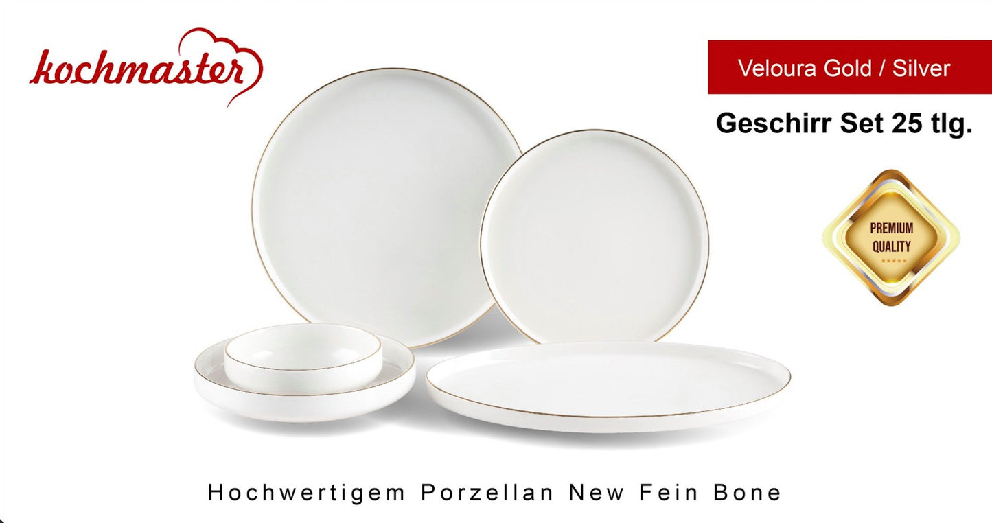 Kochmaster Veloura Gold Geschirr Set für 6 Personen, 25 teilig