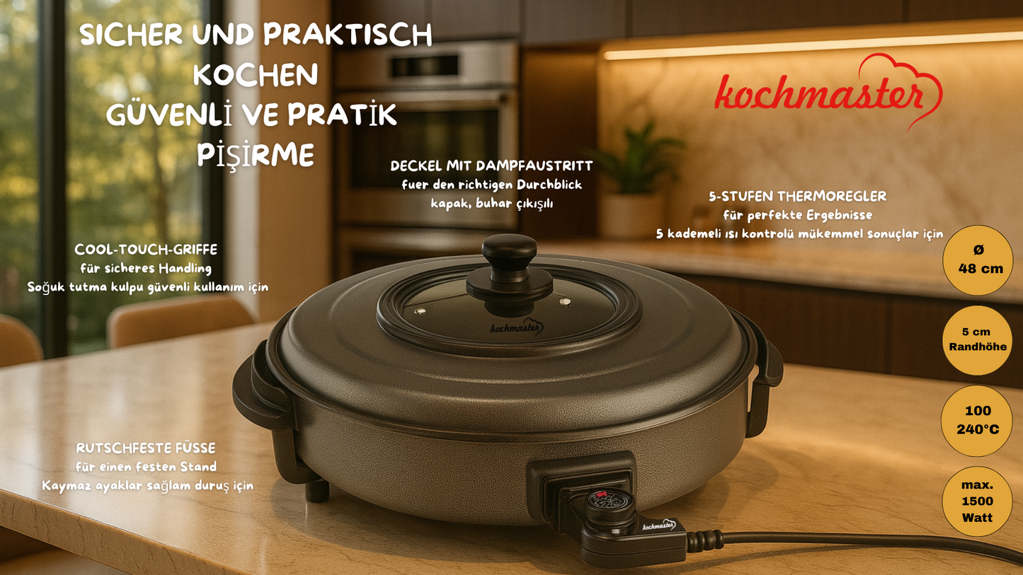 KOCHMASTER Multifunktionale Pizza Pfanne 48 cm x 5 cm