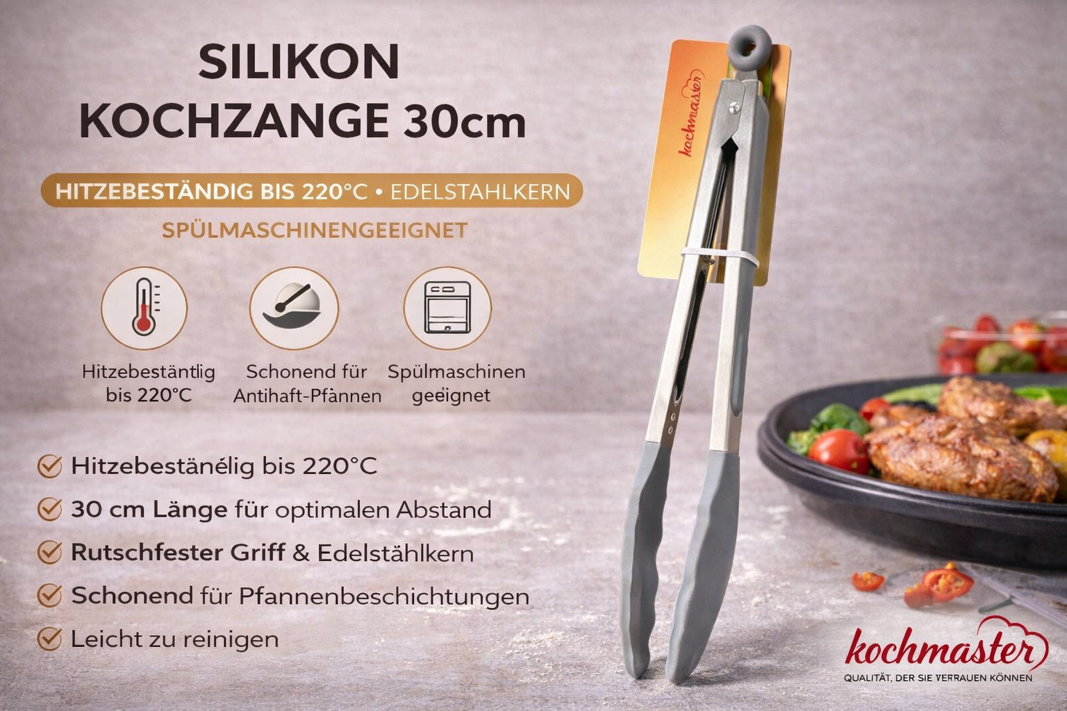 kochmaster Silikon Kochzange 30 cm – Hitzebeständig