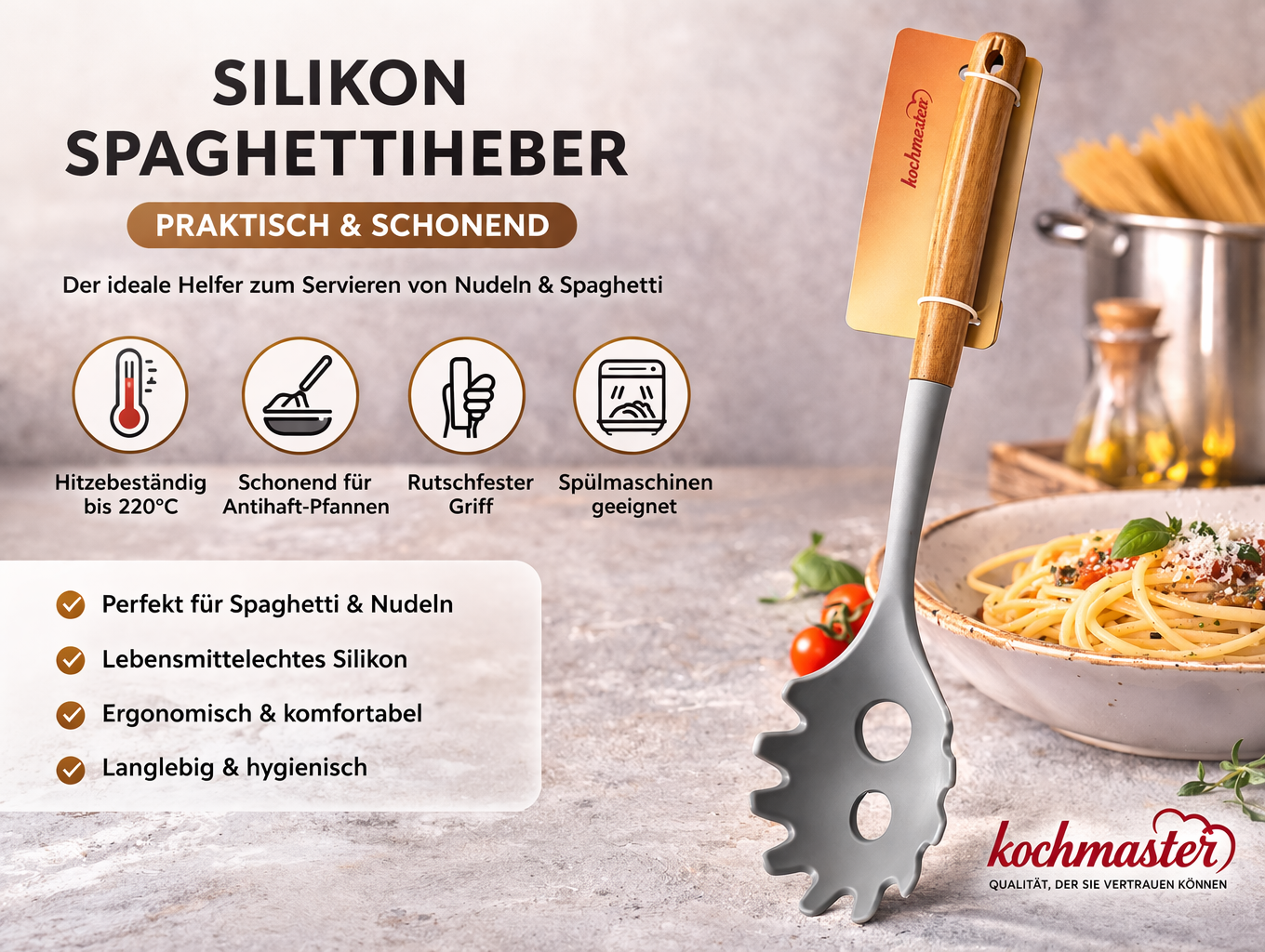 kochmaster Silikon Spaghettiheber – Hitzebeständig