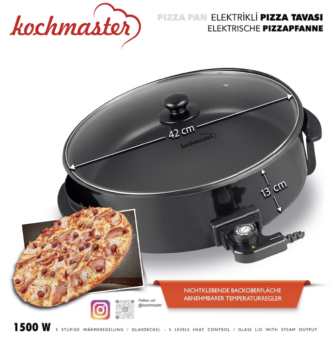 KOCHMASTER Multifunktionale Pizza Pfanne Delux 42 cm x 13 cm Black