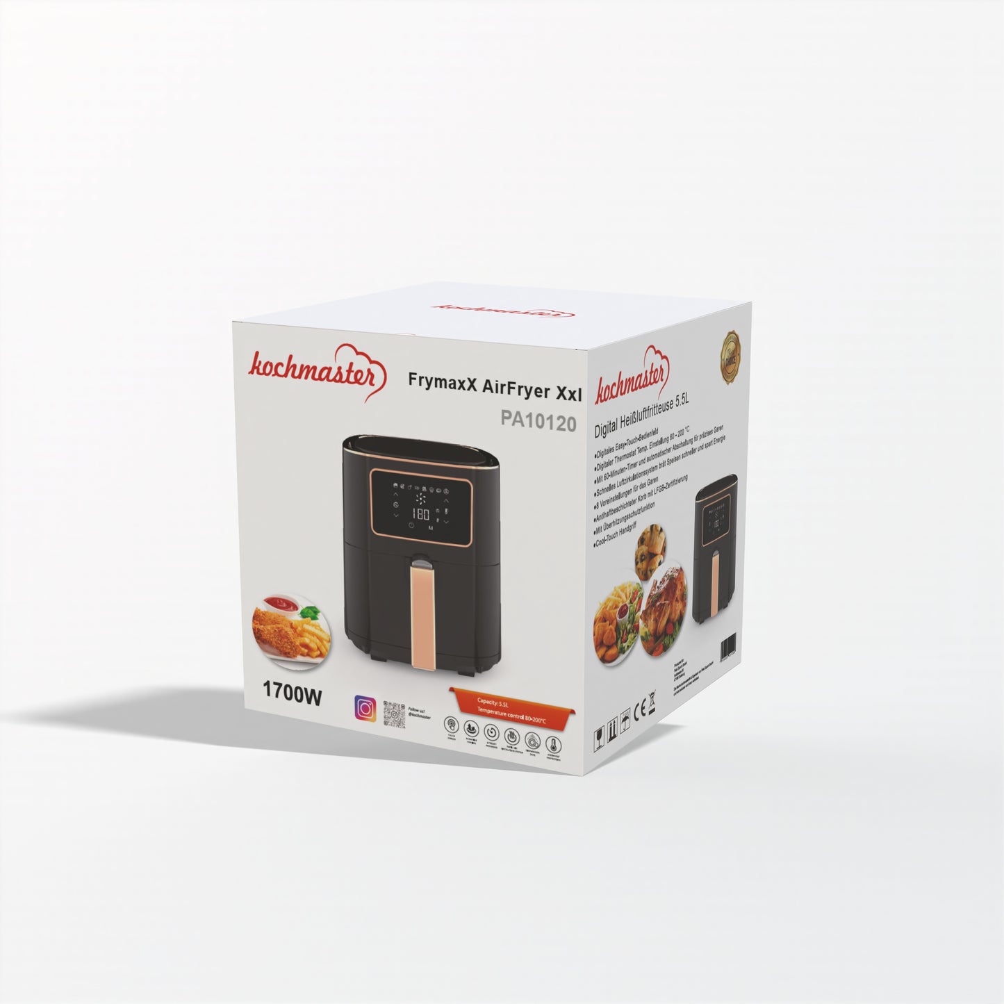 KOCHMASTER FrymaxX AirFryer 5,5L Heißluftfritteuse mit Digitalem Touchscreen - Schwarz Rose